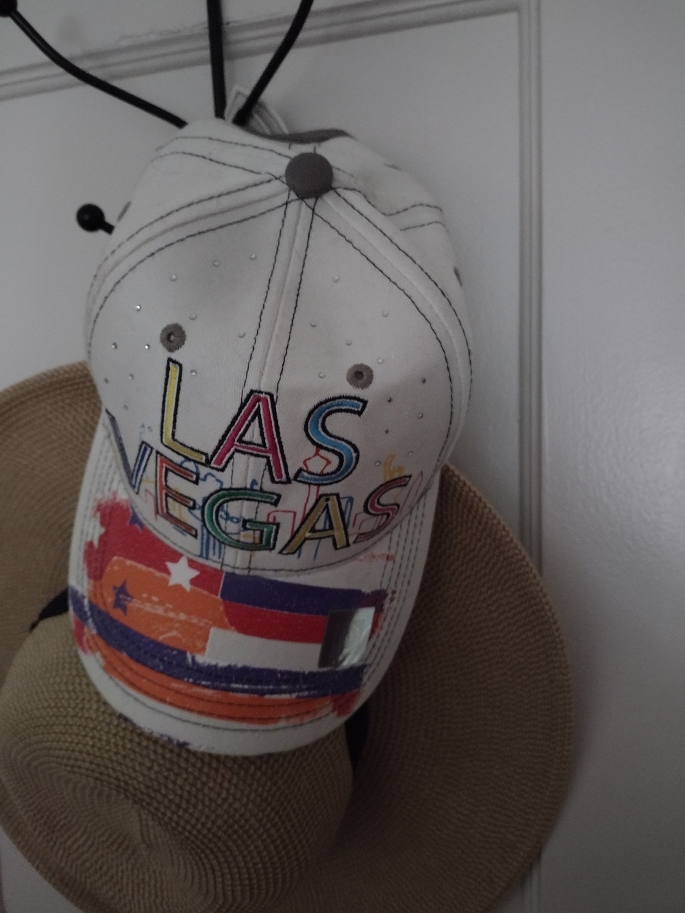 White 'Las Vegas' Embroidered Cap with Multicolor Accents